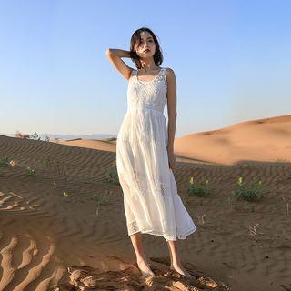 Eyelet Lace Sleeveless Midi A-line Dress