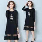 Lettering Long-sleeve A-line Midi Dress