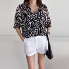 Set: Elbow-sleeve Patterned Shirt + Camisole Top