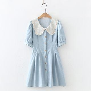 Short-sleeve Denim Button-up Mini Dress