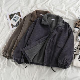 Fleece-lined Corduroy Zip Cargo Jacket