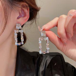 Rhinestone Rectangle Drop Earring 1 Pair - Silver - One Size