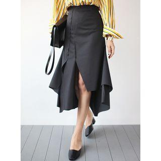 Band-waist Slit-detail Asymmetric-hem Skirt