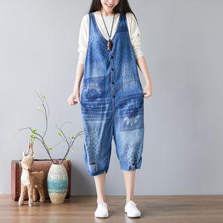Sleeveless Denim Jumpsuit Light Blue - One Size