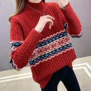 Mock-neck Patterned Cable Knit Top