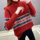 Mock-neck Patterned Cable Knit Top