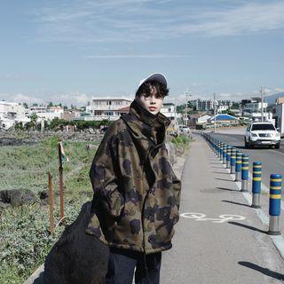 Camo Stand Collar Loose Fit Jacket