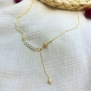 Star Faux Pearl Pendant Alloy Necklace My31414 - White Faux Pearl - Gold - One Size