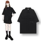 Short-sleeve Flap-pocket Long Shirt