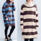 Long-sleeve Striped Turtleneck Sweater Dress