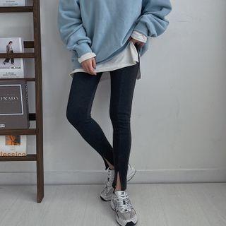Slit-hem Napped Leggings