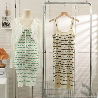 Sleeveless Wave-pattern Skinny Midi Dress
