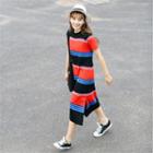 Striped Short Sleeve Midi Knit Dress