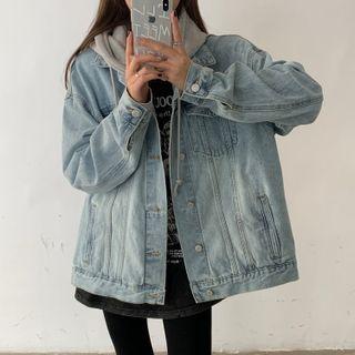 Oversize Hooded Panel Denim Jacket Blue - One Size