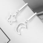 925 Sterling Silver Non-matching Hollow Star & Crescent Earring Stud Earring - 1 Pair - Silver - One Size