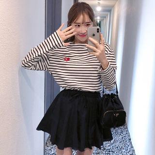 Cotton Heart Patch Striped T-shirt