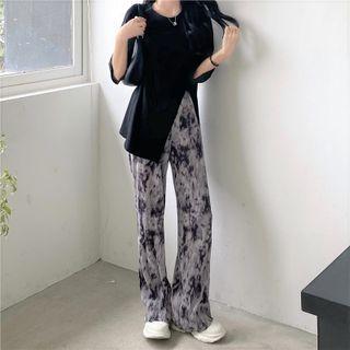 Elbow-sleeve Slit T-shirt / Tie-dyed Wide-leg Pants