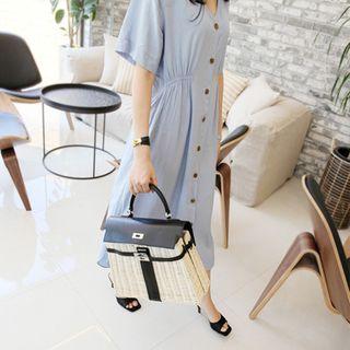 V-neck Shirred Maxi Shirtdress
