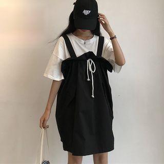 Short-sleeve T-shirt / Drawstring Pinafore Dress