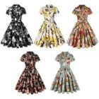 Short-sleeve Printed A-line Collared Dress