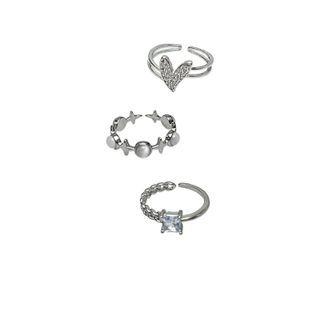 Rhinestone Heart Open Ring / Square Open Ring