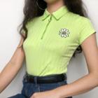 Flower Embroidered Short-sleeve Polo Shirt
