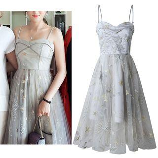Embroidered Spaghetti Strap A-line Cocktail Dress