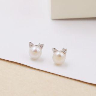 Cat Freshwater Pearl Stud Earrings