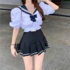 Short-sleeve Sailor Top / Pleated Skirt