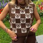 Heart Print Plaid Knit Vest