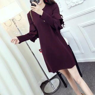 Ruffled Long-sleeve Dress