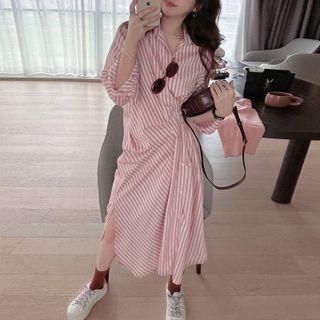 Striped Shirt / Midi Shirtdress / Plain Sweater Vest