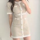 Short-sleeve Button Mini Sheath Knit Dress