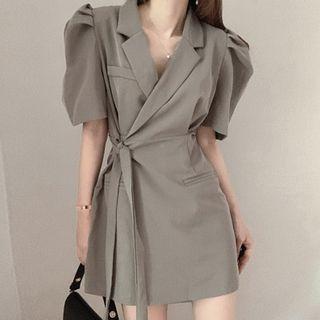 Plain Puff Short-sleeve A-line Dress