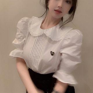 Bell-sleeve Collar Pintuck Blouse