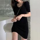 Square-neck Short-sleeve Mini Sheath Dress