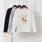 Deer Embroidered Long-sleeve Knit Top