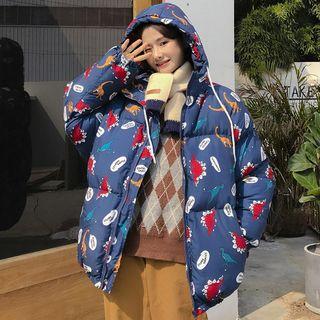 Dinosaur Print Hooded Padded Zip Jacket Blue - One Size