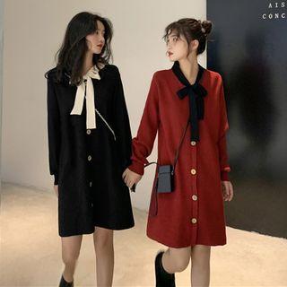 Long-sleeve Tie Neck Shirt Dress