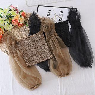 Square-neck Long-sleeve Mesh Panel Top