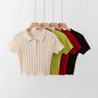 Collared Short-sleeve Cable-knit Sweater