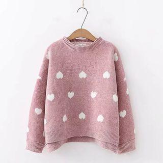 Heart Print Dip-back Knit Sweater