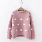 Heart Print Dip-back Knit Sweater