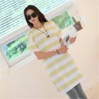 Slit-side Striped T-shirt Dress