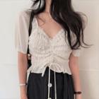 Short-sleeve V-neck Top / Midi Pencil Skirt