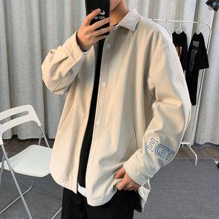 Lettering Embroidered Plain Button Jacket