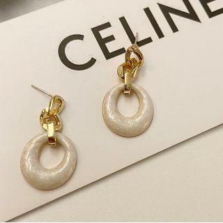 Hoop Alloy Dangle Earring 1 Pair - S925 Silver Pin Stud Earrings - Gold - One Size