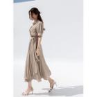 Hidden-button Pleated Maxi Wrap Dress