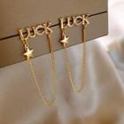 Rhinestone Alloy Lettering Chained Earring 1 Pair - As Shown In Figure - One Size
