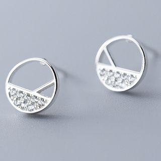 925 Sterling Silver Rhinestone Hoop Earring 1 Pair - S925 Silver - Earring - One Size
